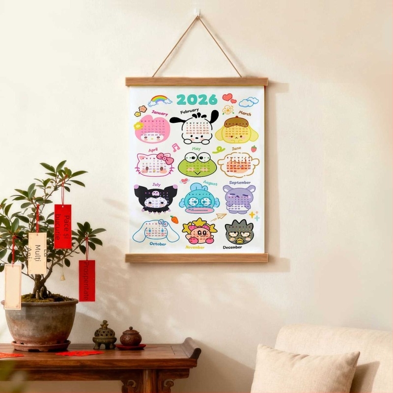 Tapiserie calendar de perete: stil modern minimalist, model desen animat, potrivit pentru sufragerie, dormitor, exterior