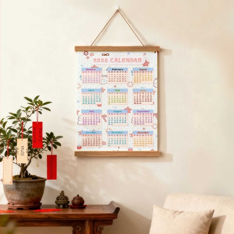 Tapiserie calendar de perete: stil modern minimalist, model desen animat, potrivit pentru sufragerie, dormitor, exterior