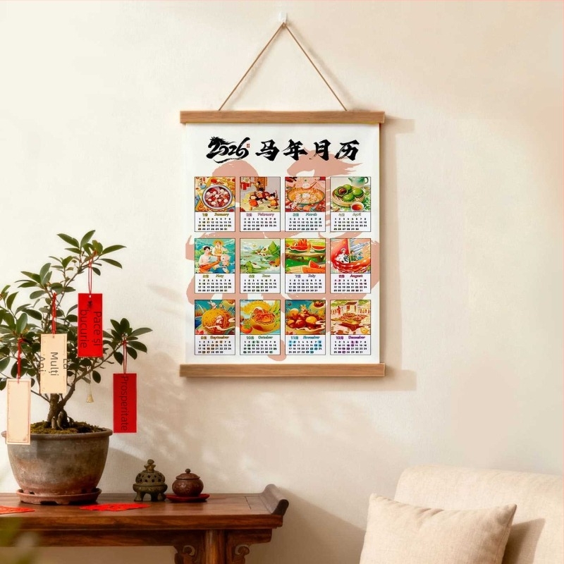 Tapiserie calendar de perete: stil modern minimalist, model desen animat, potrivit pentru sufragerie, dormitor, exterior