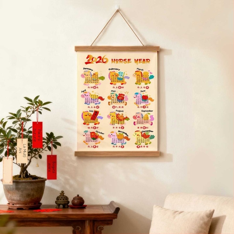 Tapiserie calendar de perete: stil modern minimalist, model desen animat, potrivit pentru sufragerie, dormitor, exterior