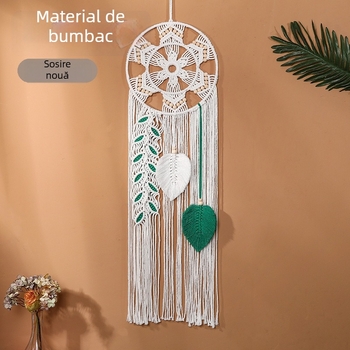 Tapiserie nordică boemă cu frunză, suport de perete lucrat manual din bumbac, formă dreptunghiulară, decor pentru living, conținut bumbac 80–90%