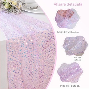 Wanlu Steag de masă cu paiete – sirenă, model circular, 100% poliester, potrivit pentru spații în aer liber, dining și spații comerciale