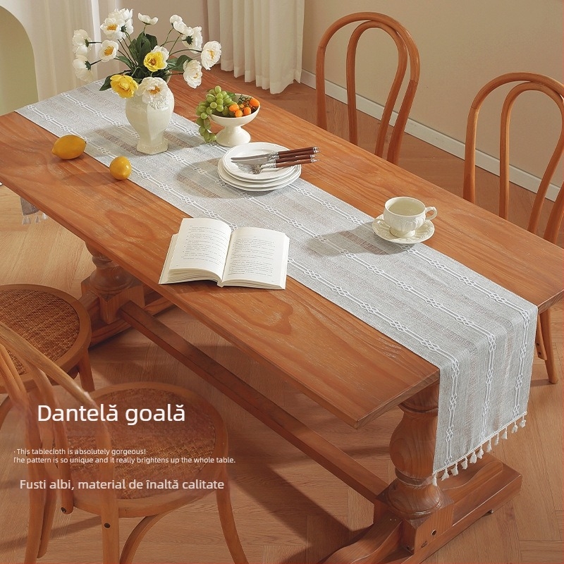 Yingchuang Table Flag — Runner de masă din in cu model în dungi, 100% poliester