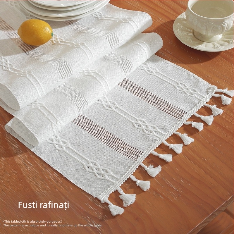 Yingchuang Table Flag — Runner de masă din in cu model în dungi, 100% poliester