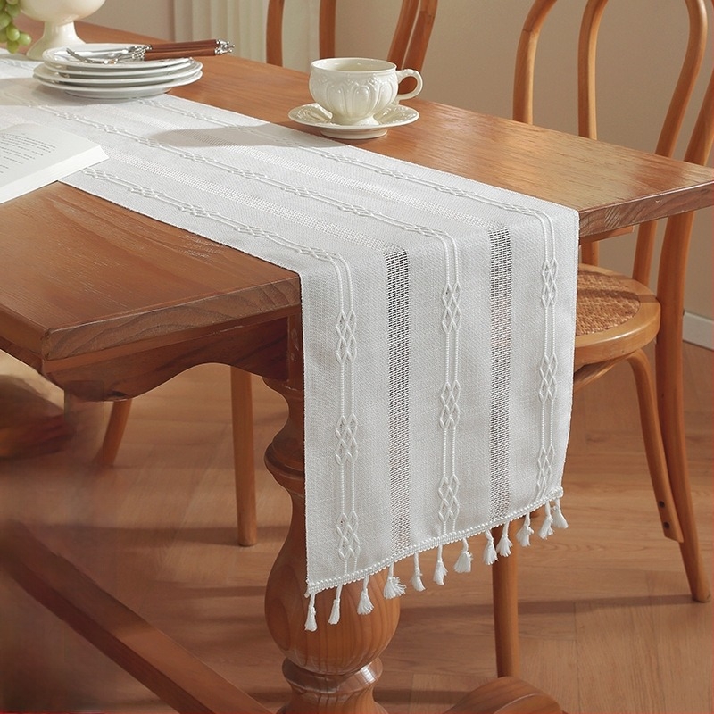Yingchuang Table Flag — Runner de masă din in cu model în dungi, 100% poliester