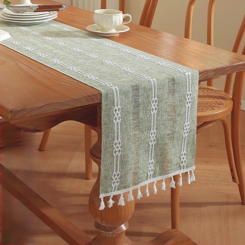 Yingchuang Table Flag — Runner de masă din in cu model în dungi, 100% poliester