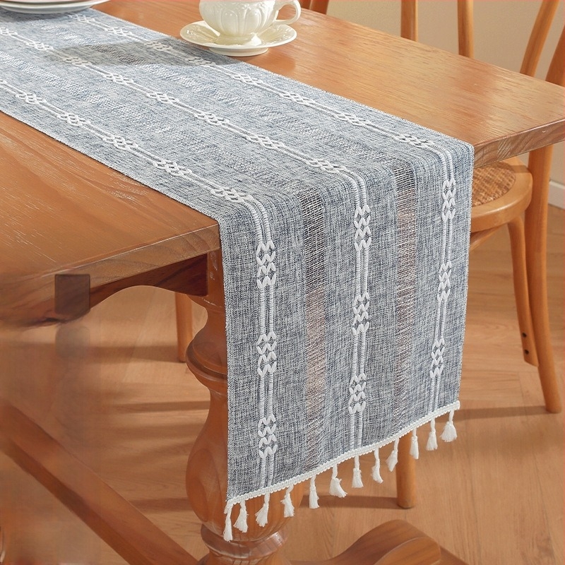 Yingchuang Table Flag — Runner de masă din in cu model în dungi, 100% poliester