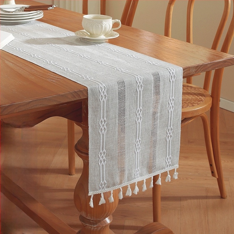 Yingchuang Table Flag — Runner de masă din in cu model în dungi, 100% poliester