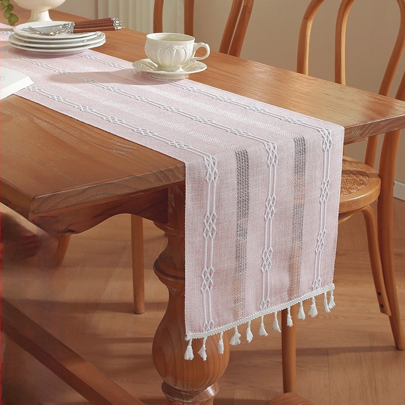 Yingchuang Table Flag — Runner de masă din in cu model în dungi, 100% poliester