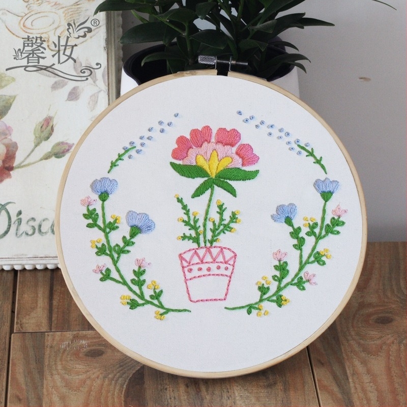 Kit de broderie în stil clasic chinezesc pe țesătură din bumbac-lin, cu model floral — Su embroidery, kit de broderie cu cruce