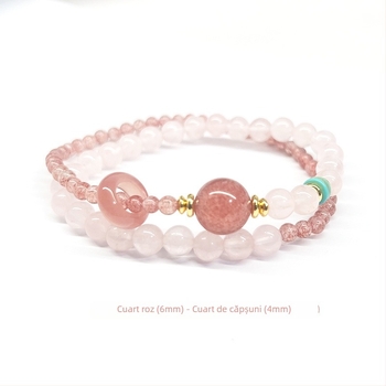 Brățară de cristal pentru femei — mărgele cu ametist și cristal de căpșună, bijuterii în stil etnic geometric