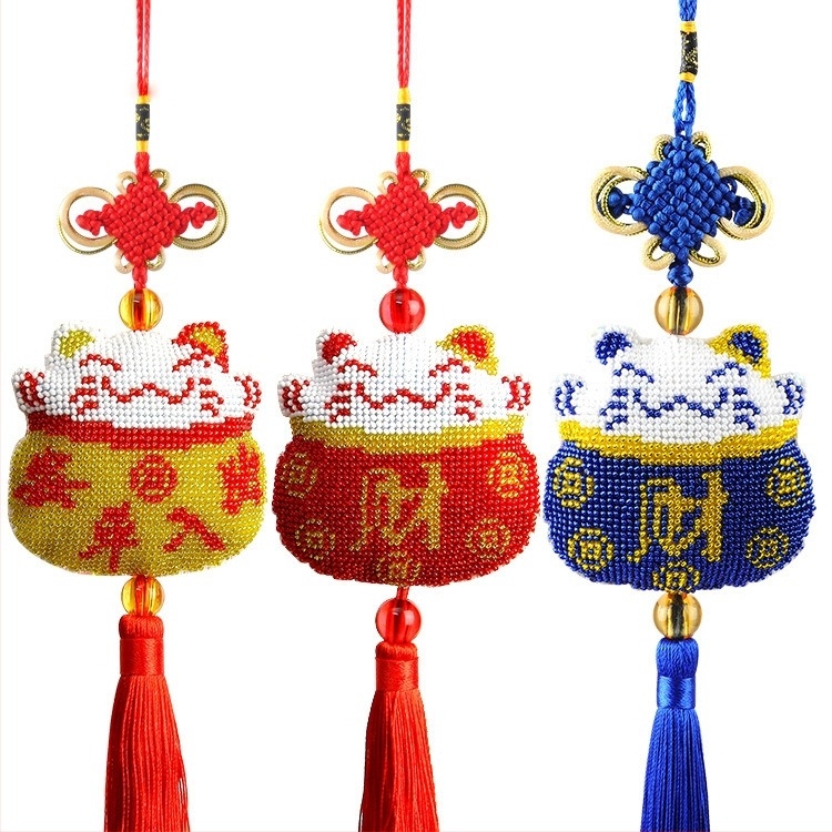 Pandantiv auto cu broderie cross-stitch, design desen animat, din plastic, 14CT, cu față dublă