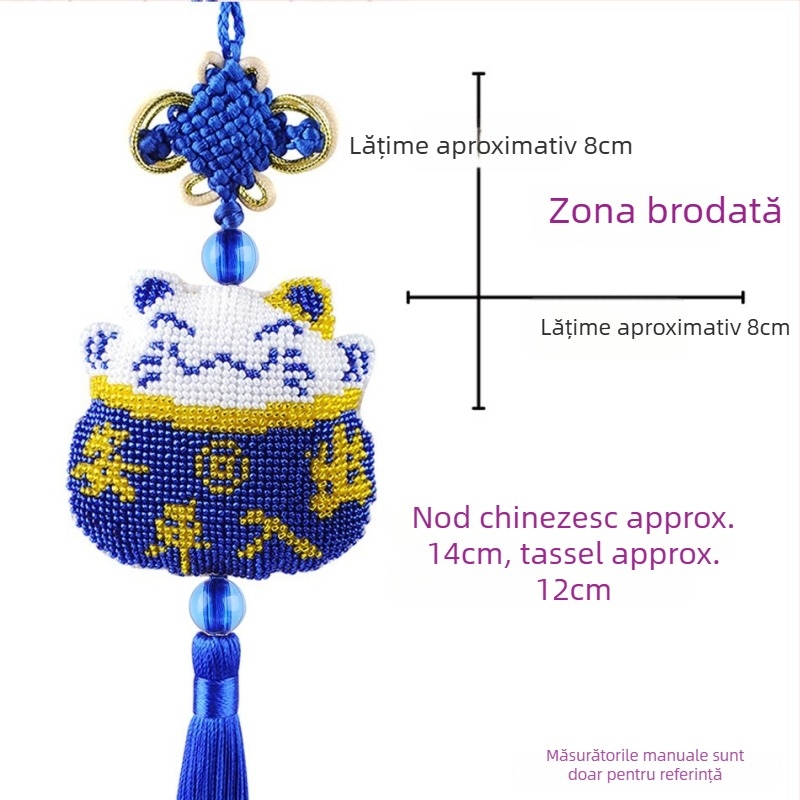 Pandantiv auto cu broderie cross-stitch, design desen animat, din plastic, 14CT, cu față dublă