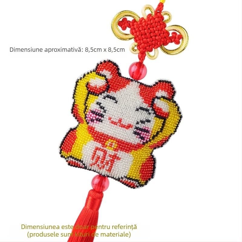 Pandantiv auto cu broderie cross-stitch, design desen animat, din plastic, 14CT, cu față dublă