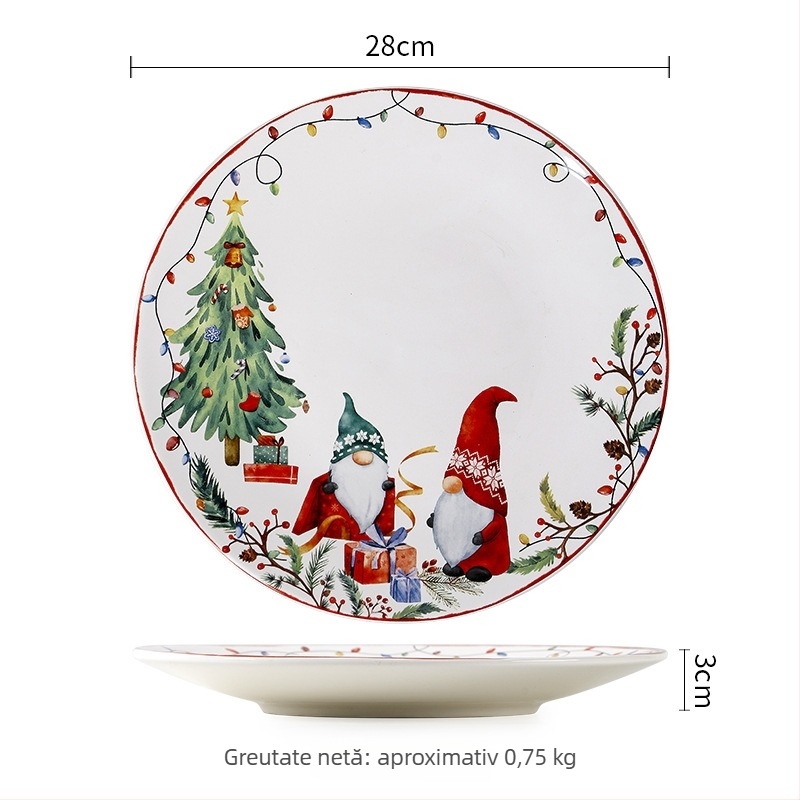 Farfurie ceramică rotundă, model cartoon, glazură subglazură colorată, compatibilă cu microunde (material: ceramică; formă: rotundă; model: cartoon; suprafață: glazură subglazură colorată; microunde)