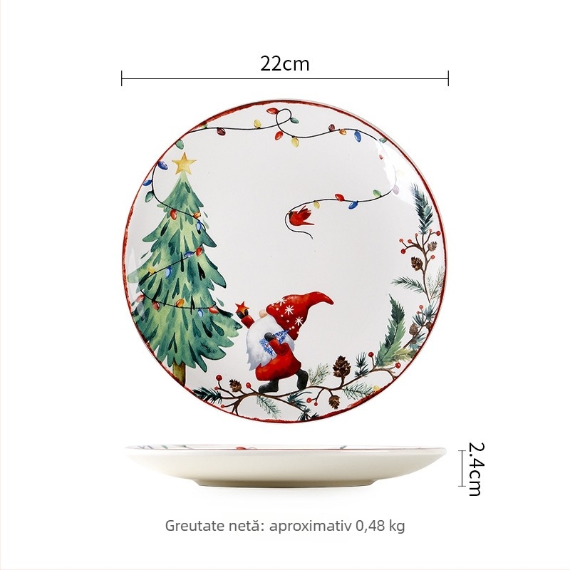 Farfurie ceramică rotundă, model cartoon, glazură subglazură colorată, compatibilă cu microunde (material: ceramică; formă: rotundă; model: cartoon; suprafață: glazură subglazură colorată; microunde)