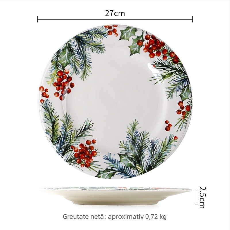 Farfurie ceramică rotundă, model cartoon, glazură subglazură colorată, compatibilă cu microunde (material: ceramică; formă: rotundă; model: cartoon; suprafață: glazură subglazură colorată; microunde)