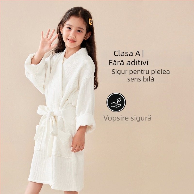 Halat de baie pentru copii, 100% bumbac, terry, absorbant și uscare rapidă, unisex