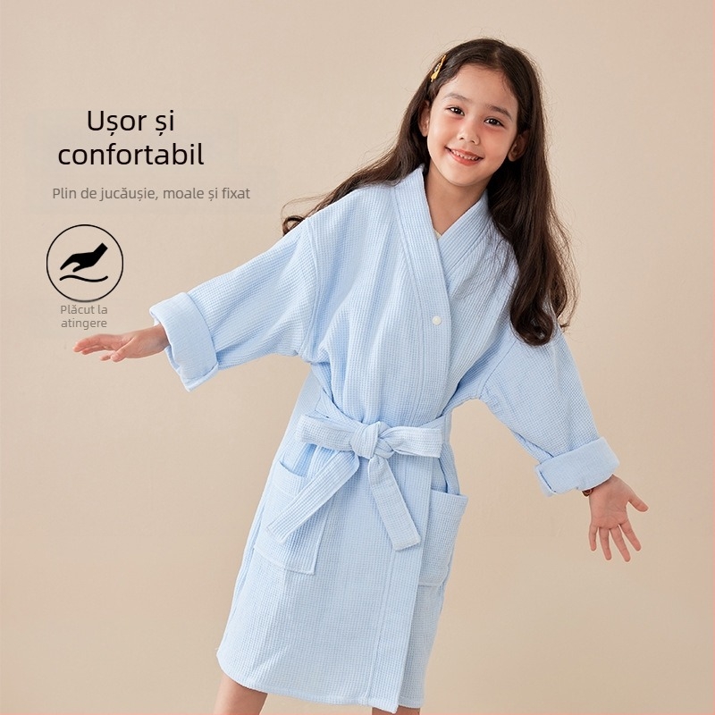 Halat de baie pentru copii, 100% bumbac, terry, absorbant și uscare rapidă, unisex