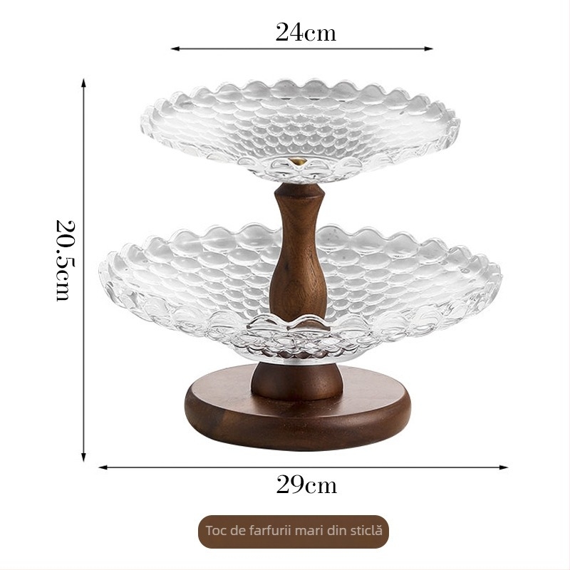 Tavă dublu-etaj din sticlă pentru fructe, stil retro nostalgic, marcă Qian, cadou de ziua de naștere, cadou de Crăciun