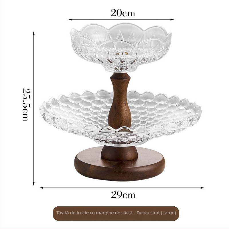 Tavă dublu-etaj din sticlă pentru fructe, stil retro nostalgic, marcă Qian, cadou de ziua de naștere, cadou de Crăciun