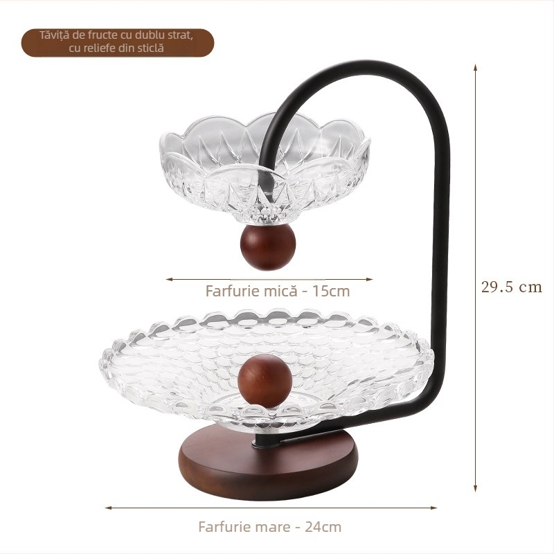 Tavă dublu-etaj din sticlă pentru fructe, stil retro nostalgic, marcă Qian, cadou de ziua de naștere, cadou de Crăciun
