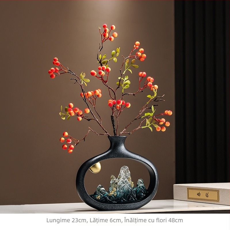 Vază decorativă în stil nou chinezesc cu pin de întâmpinare, din rășină, lucrată manual, cadou pentru casa nouă, potrivită pentru living, hol, comodă TV și birou