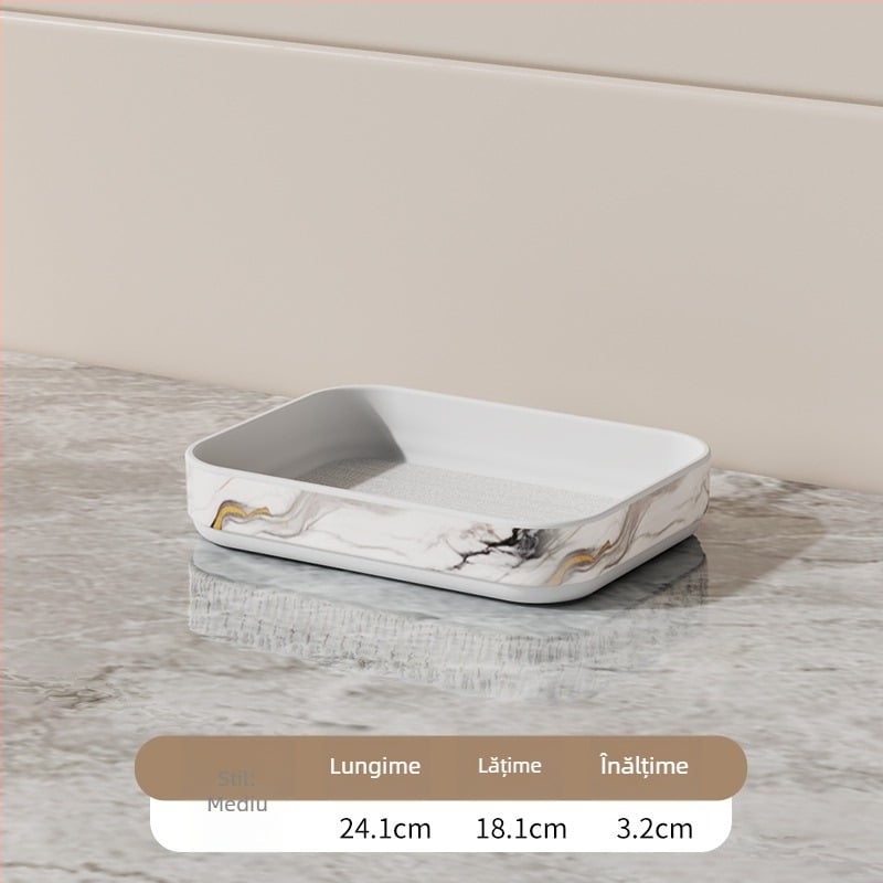 Tavă minimalistă cu imitație de marmură pentru baie – tavă de depozitare dreptunghiulară