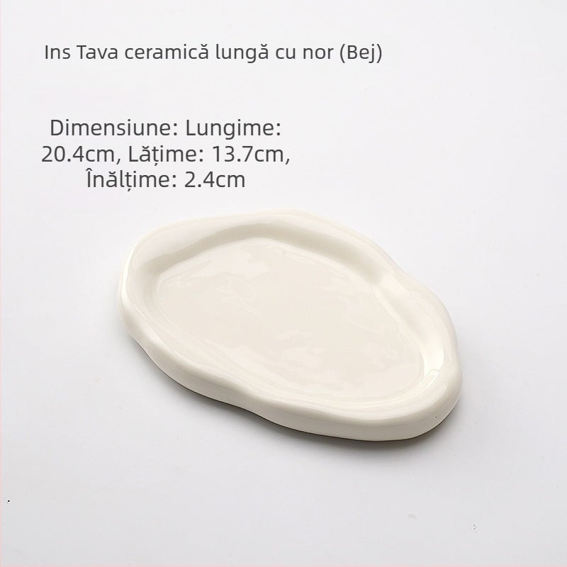 Tavă ceramică cu motiv nor pentru depozitare bijuterii și expoziție aromaterapie, suport pentru chei în hol (Material: Ceramică; Personalizare: Da; Suprafață: Electroplacare, Glazură)