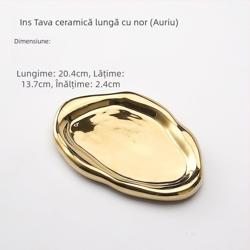 Tavă ceramică cu motiv nor pentru depozitare bijuterii și expoziție aromaterapie, suport pentru chei în hol (Material: Ceramică; Personalizare: Da; Suprafață: Electroplacare, Glazură)