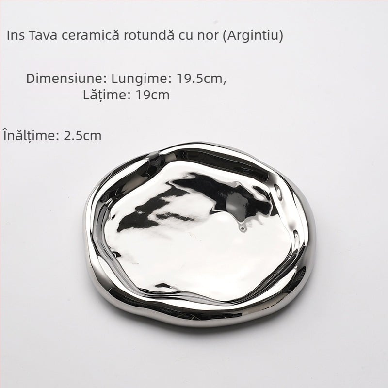 Tavă ceramică cu motiv nor pentru depozitare bijuterii și expoziție aromaterapie, suport pentru chei în hol (Material: Ceramică; Personalizare: Da; Suprafață: Electroplacare, Glazură)