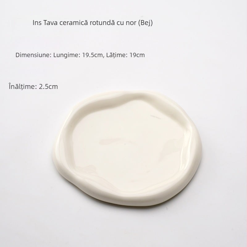 Tavă ceramică cu motiv nor pentru depozitare bijuterii și expoziție aromaterapie, suport pentru chei în hol (Material: Ceramică; Personalizare: Da; Suprafață: Electroplacare, Glazură)