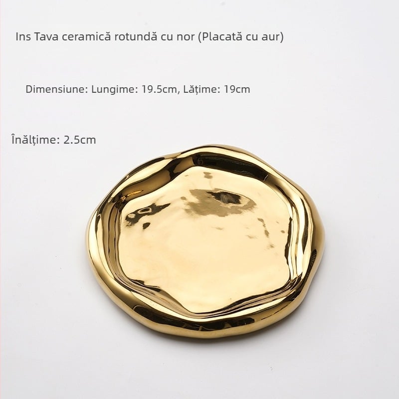 Tavă ceramică cu motiv nor pentru depozitare bijuterii și expoziție aromaterapie, suport pentru chei în hol (Material: Ceramică; Personalizare: Da; Suprafață: Electroplacare, Glazură)