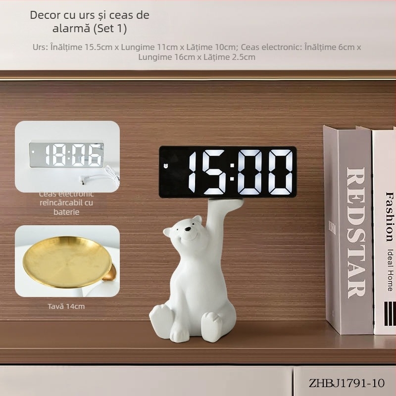 Ceas de birou cu compartiment pentru chei — rășină, personalizabil, stil coreean, ceas inteligent cu alarmă