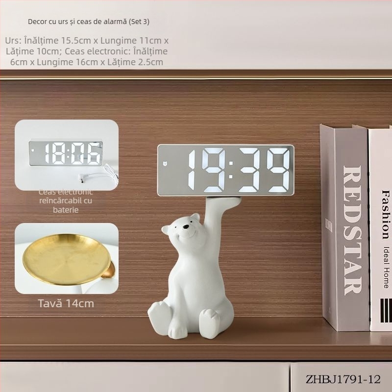 Ceas de birou cu compartiment pentru chei — rășină, personalizabil, stil coreean, ceas inteligent cu alarmă