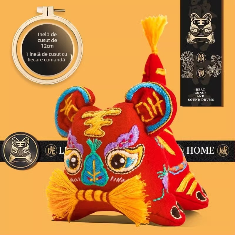 Kit DIY broderie tigru din pânză Acarhat — pânză pentru broderie, ață, Stil Chinezesc Nou