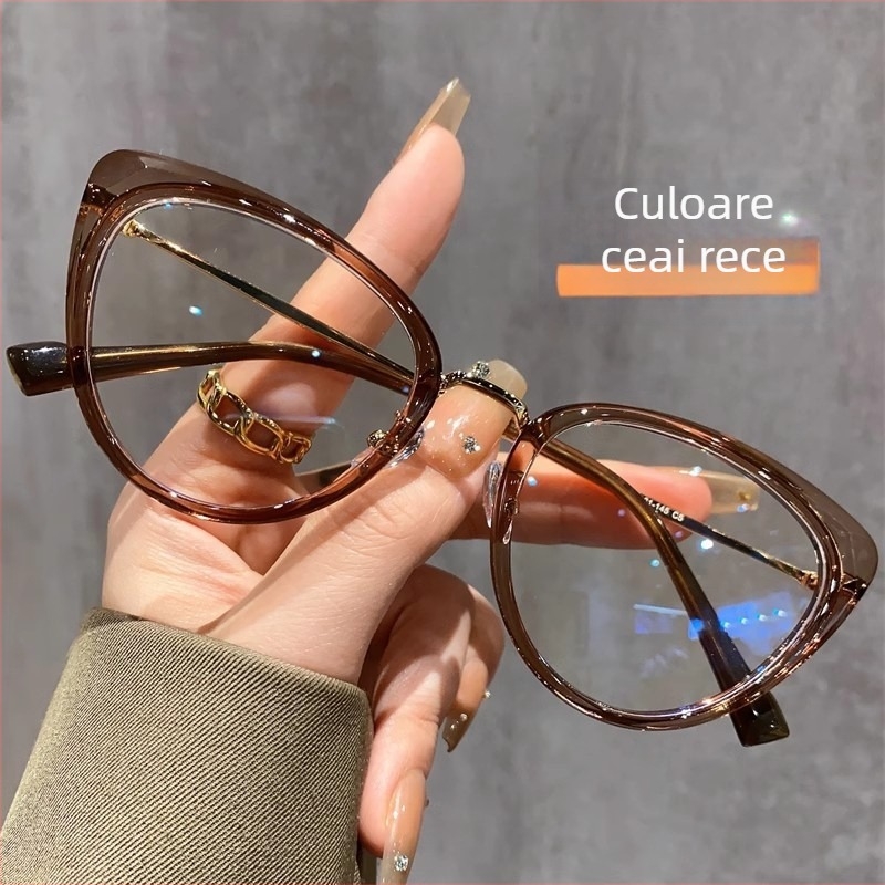 Ochelari cat-eye pentru miopie cu acoperire anti-lumină albastră, ramă TR90+metal, model F-71028, ramă reglabilă.