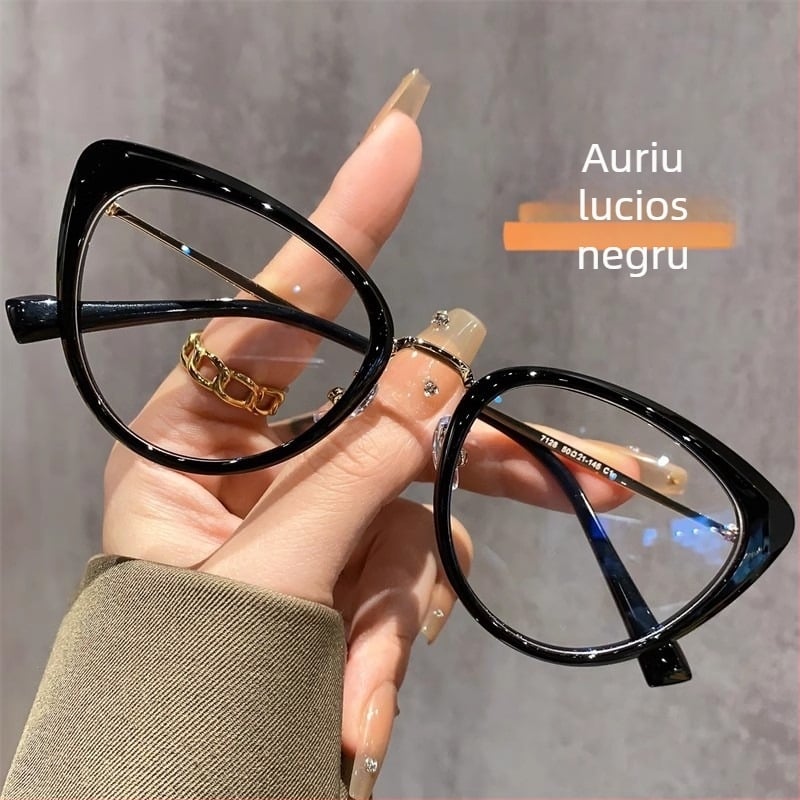Ochelari cat-eye pentru miopie cu acoperire anti-lumină albastră, ramă TR90+metal, model F-71028, ramă reglabilă.