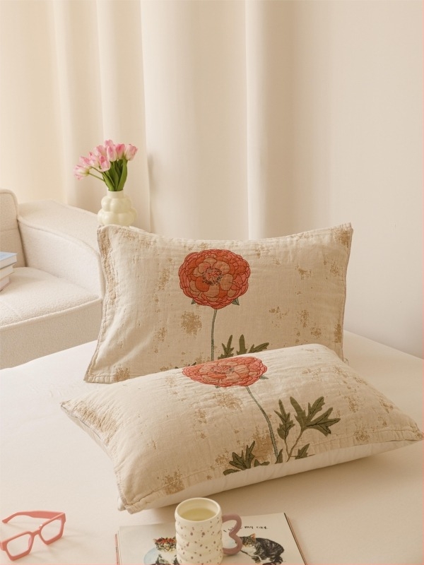 Husă pentru pernă – Material: mătase cu model floral, set de 2 bucăți, fără personalizare