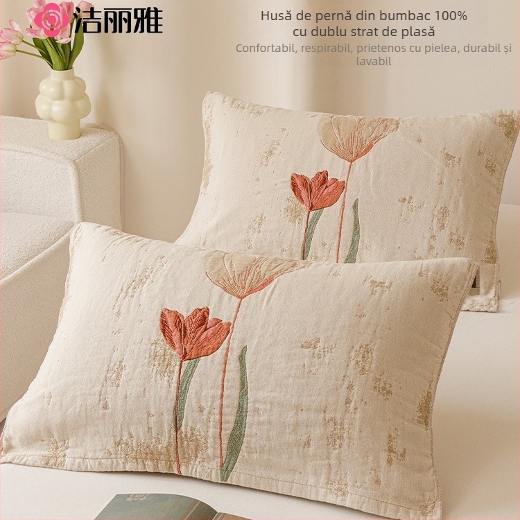 Husă pentru pernă – Material: mătase cu model floral, set de 2 bucăți, fără personalizare