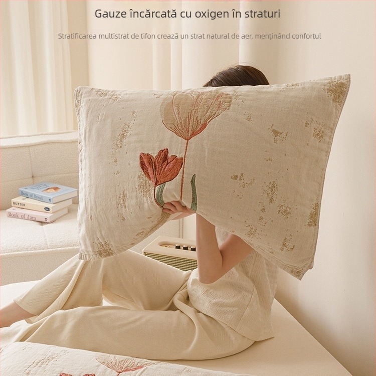 Husă pentru pernă – Material: mătase cu model floral, set de 2 bucăți, fără personalizare