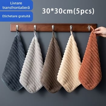 Set de 5 prosoape de mână din velur coral, prosoape mici, pătrate, cu cârlig pentru agățare, pentru bucătărie și baie