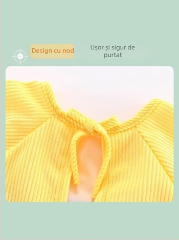 Baveta unisex pentru copii, mâneci lungi, model desen animat, țesătură corduroy impermeabilă, fibră poliesterică