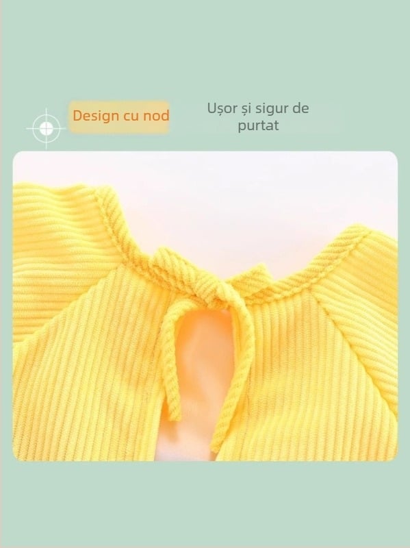 Baveta unisex pentru copii, mâneci lungi, model desen animat, țesătură corduroy impermeabilă, fibră poliesterică