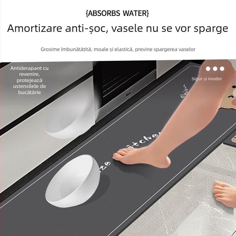 Covoraș de bucătărie din nămol diatom, absorbant de apă, anti-alunecare, rezistent la pete, poate fi tăiat, ușor de întreținut.
