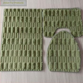 Set pernă pentru scaunul de toaletă din pluș, țesut, pătrat, culoare solidă, antiaderent pentru baie, include două covorașe de podea