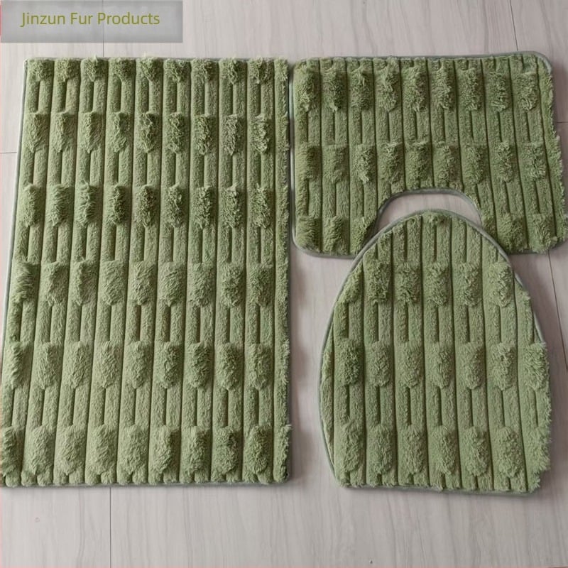 Set pernă pentru scaunul de toaletă din pluș, țesut, pătrat, culoare solidă, antiaderent pentru baie, include două covorașe de podea