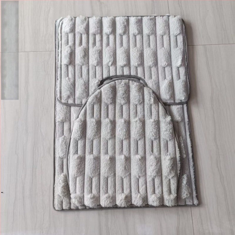 Set pernă pentru scaunul de toaletă din pluș, țesut, pătrat, culoare solidă, antiaderent pentru baie, include două covorașe de podea