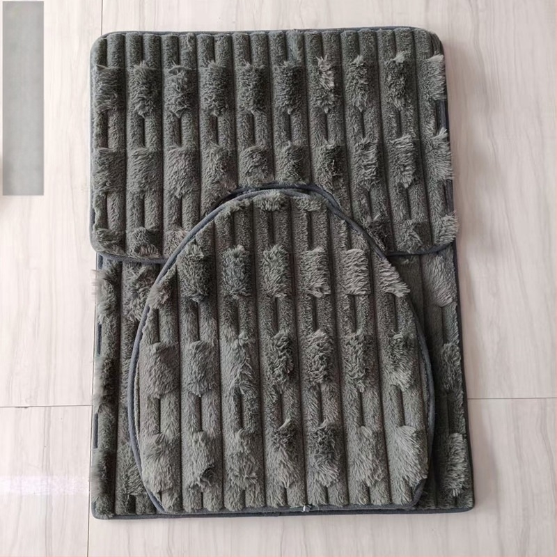 Set pernă pentru scaunul de toaletă din pluș, țesut, pătrat, culoare solidă, antiaderent pentru baie, include două covorașe de podea