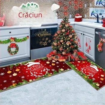 Set covorașe de bucătărie de Crăciun, cu model curcubeu, pentru bucătărie, intrare și baie